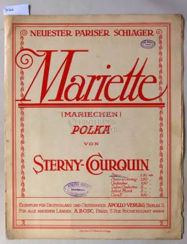 Sterny-Courquin: Mariette (Mariechen). Polka. Neuester Pariser Schlager. 