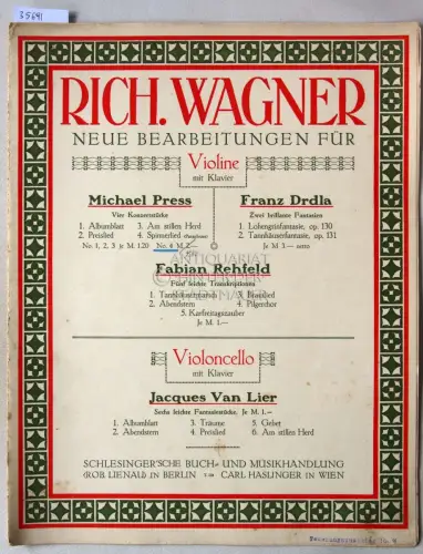 Wagner, Richard: Spinnerlied. [= Neue Bearbeitungen für Violine mit Klavier. Michael Press, Vier Konzertstücke, Nr. 4]. 