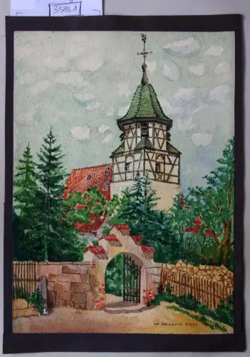 W.H: Rohr a.d. Fild. 13.5.20. (Aquarell) [Laurentius-Kirche in Stuttgart-Rohr, 1920]. 