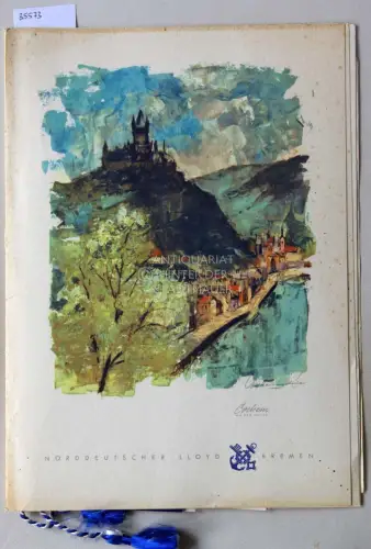 S.S. "Bremen", Überfahrt New York-Bremen 28.09.-5.10.1961. Sammlung mit 4 Menükarten (A4 bzw. A5), 2x Tagesprogramm, Wetterkarte, großer Faltplan des Schiffs, 2 Infohefte für Passagiere, Passagierliste (`es reisen mit...`). 