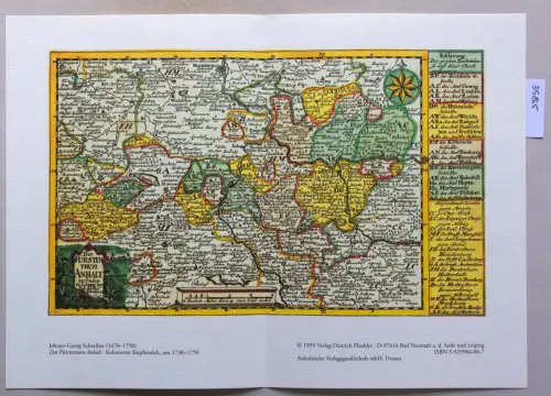 Schreiber, Johann Georg: Das Fürstentum Anhalt: Kolorierter Kupferstich, um 1730-1750. (verkleinerter NACHDRUCK). 