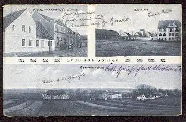 Sohlen, . Gastwirtschaft v.O. Wuttke, Dorfplatz, Gesamtansicht.