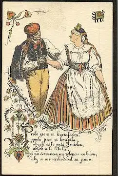Mann und Frau in Tracht+ Gedicht.