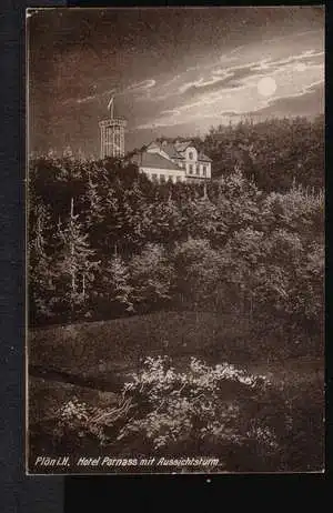 Plön i. H. Hotel Parnas mit Aussichtsturm.