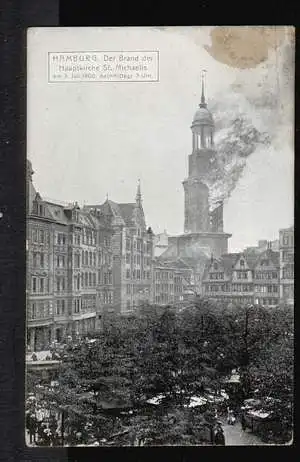 Hamburg. Der brand der Hauptkirche St.Michaelis.