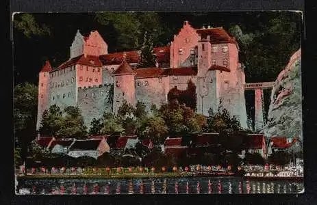 Meersburg am Bodensee. Schlossbeleuchtung.