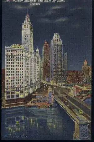 USA. Chicago. the Wrigley Buildings by Night.