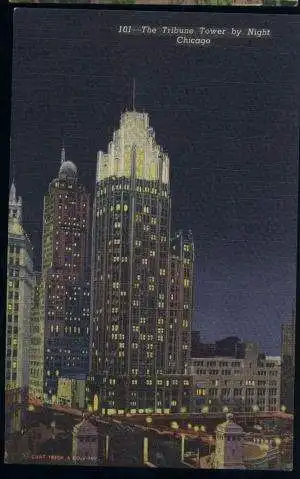 USA. Chicago. The Tribune tower by Night.