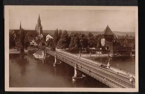 Konstanz. ReinBrücke und Minister und Rheintorturm.