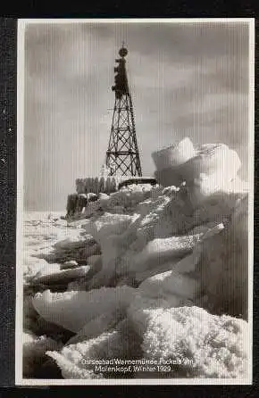 Ostseebad Warnemünde. Packeis am Molenkopf. Winter 1929