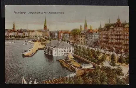 Hamburg. Jungferstieg mit Alsterpavillon