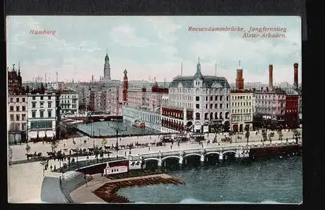 Hamburg. Resedammbrücke, Jungfernstieg, Alster Arkaden.