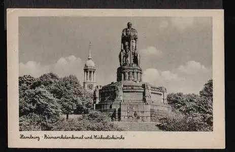 Hamburg. Bismarckdenkmal und Michaeliskirche