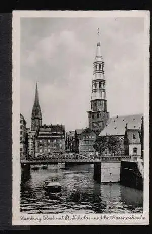 Hamburg. Fleet mit St. Nikolai- und Catharinenkirche