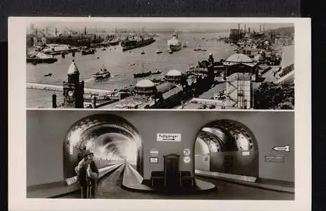 Hamburg. Hafen, Querschnitt und Innenansicht des Elbtunnels