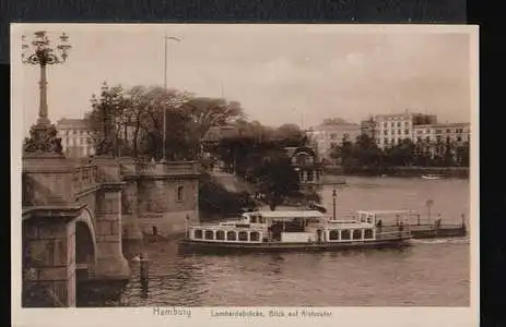 Hamburg. Lombardsbrücke, Blick auf Alsterufer