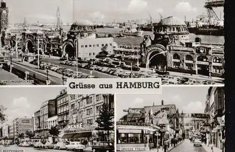 Hamburg. Grüsse aus. Landungsbrücken, Reeperbahn