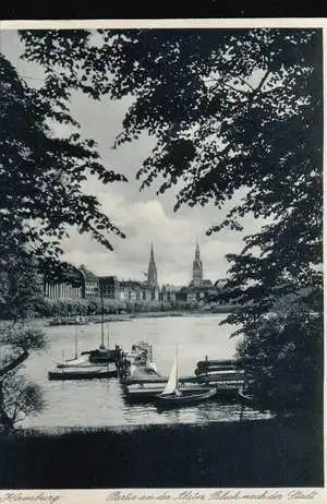 Hamburg. Partie an der Alster, Blick nach der Stadt