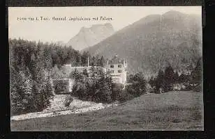 Hinterriss i. Tirol. Herzogl. Jagdschloss mit Falken.