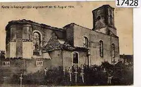 Frankreich. Reiningen. Kirche abgebrannt am 12 August 1914