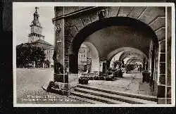 Hirschberg i. Rsgb. Strickerlaube am Markt mit Rathaus