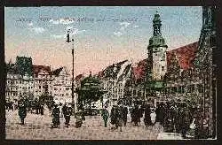 Leipzig. Markt mit Altem Rathaus und Siegesdenkmal