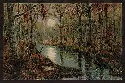 Landschaft. Wald und Fluss. Litho