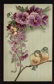 Blumen und Vogel. Litho und Prägedruck