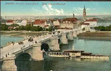 Dresden. Friedrich August Brücke. Blick nach der Neustadt.