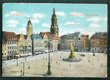 Dresden. Altmarkt mit Kreuzkirche. Rathausturm. Germaniadenkmal.