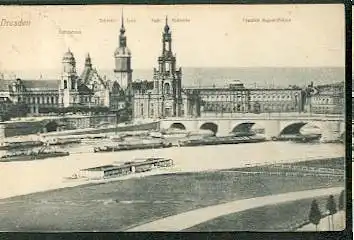 Dresden. Ständehaus. Schlossturm. Kath. Hofkirche. FriedrichAugustBrücke.