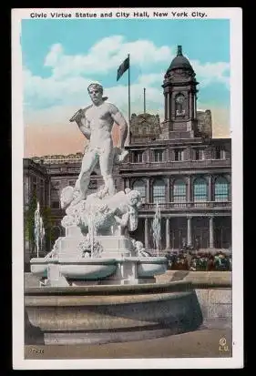 USA. New York City.Civic Virtue Statue and City hall.