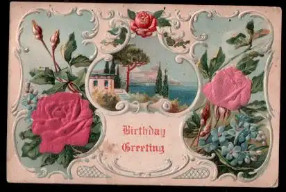 Birthday Greeting. Litho und Prägedruck