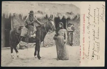 Argentinien. Un male para di estribo. Costumbres argentinas.