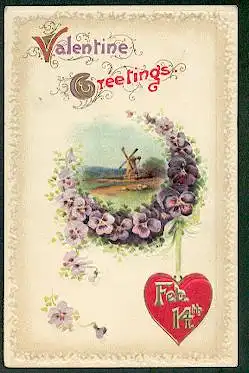 Valentine Greetings. Litho und Prägedruck