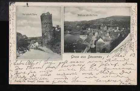 Dausenau. Gruss aus Der schiefe Turm Blick vom schiefen Turm