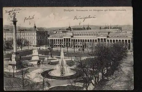 Stuttgart. Schlossplatz mit Königsbau und Kronprinzenpalais