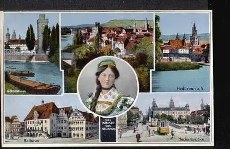 Heilbronn. Götzenturm, Rathaus, Neckarbrücke