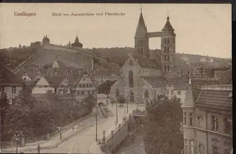 Esslingen. Blick zur Agnesbrücke und Pfarrkirche