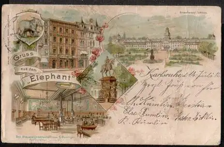 Karlsruhe. Gruss aus dem "Elephant" Grossherzogl. Schloss