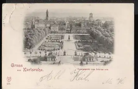 Karlsruhe. Gruss aus Totalansicht vom Schloss aus