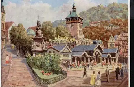 Karlsbad. Marktplatz mit Stadtturm