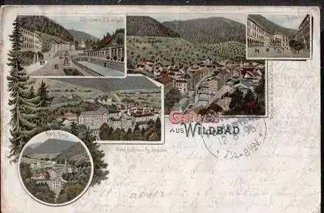 Wildbad. Gruss aus Olgastrasse und Trinkhalle, Kurplatz