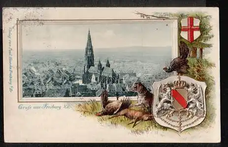 Freiburg. Gruss aus. Litho und Prägedruck.