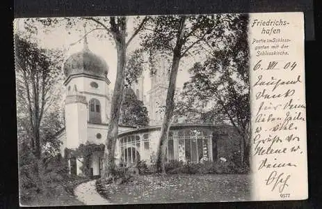 Friedrichshafen. Partie im Schlossgarten mit der Schlosskirche