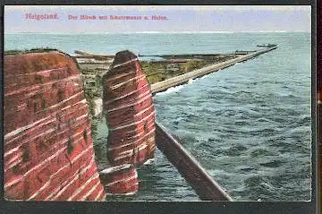 Helgoland. Der Mönch mit Schutzmauer und Hafen