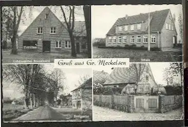 Groß Meckelsen. Lebensmittel Brunkhorst, Schule