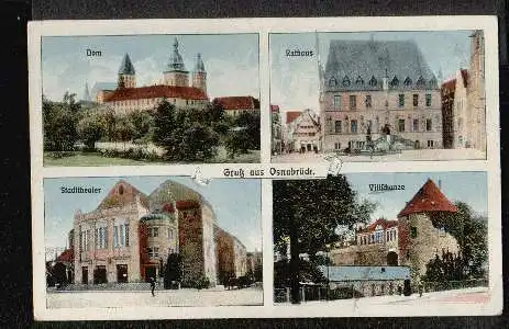 Osnabrück. Gruss aus. Dom, Rathaus, Stadttheater, Vitischanza