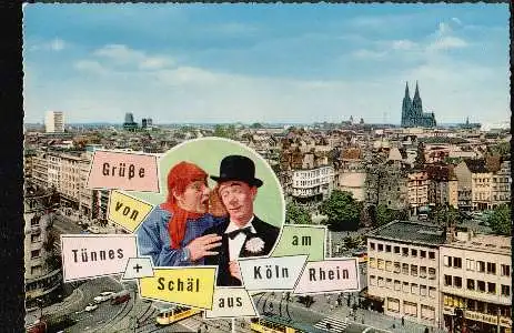 Köln. Grüßen von Tünnes und Schäl aus Köln am Rhein