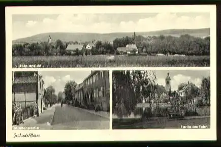 Grohnde. Weser. Totalansicht, Strassenpartie, Partie am Teich